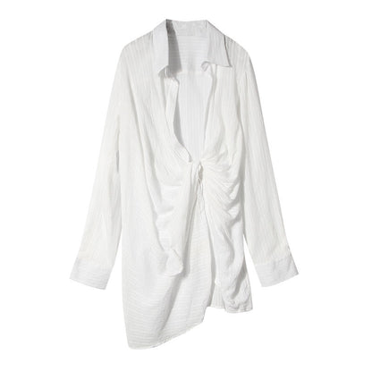 Veste d'été ins pour femmes, manches longues, revers surchauffé, irrégulier, froissé, ultra-mince, chemise de protection solaire pour femmes, nouvelle collection