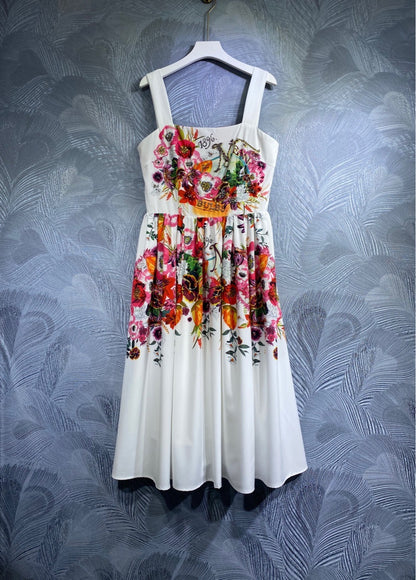 Spaghetti-strap Floral Print Beaded Dress