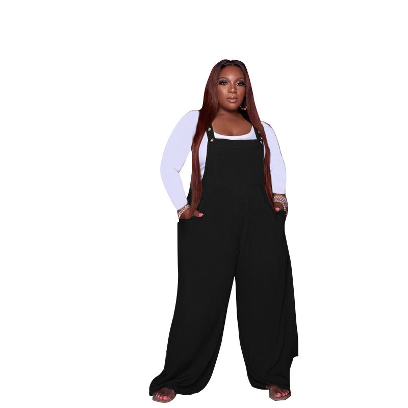 Plus Size Women's Solid Color Overalls Two-piece Set