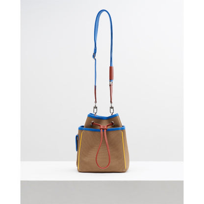 All-match Contrast Color Drawstring Closed Canvas Bag