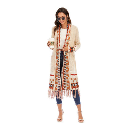 Ancient fringed cardigan jacket loose long sleeves lazy style