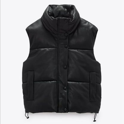 Autumn and Winter Leather Texture Effect Cotton Vest