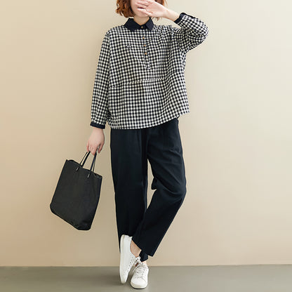 Loose Two-Piece Suit Of Plaid Top Casual Pants