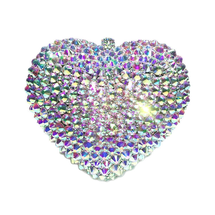 Bolsa de cena de cristal con forma de corazón y diamantes