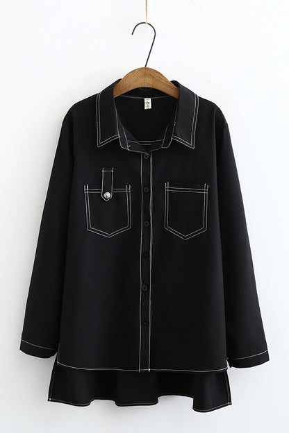 Hong Kong style top line pocket long sleeve shirt