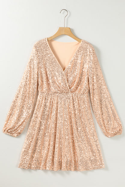 Robe portefeuille à sequins et col en V abricot