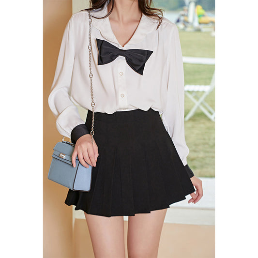 Design Doll Collar Long Sleeve Bow Shirt