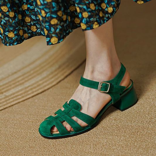 Women's Retro Chunky Heel Ankle-strap Buckle Mid Heel Sandals