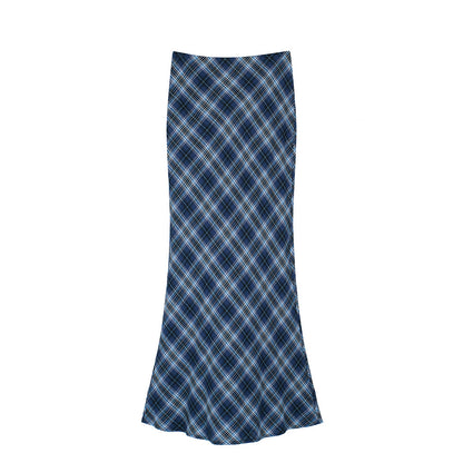 Blue Plaid Skirt Temperament Slim-fit Tall-looking