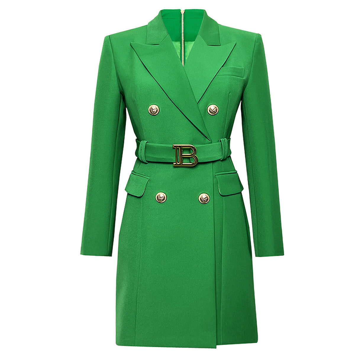 High Solid Color Belt Long Sleeve Slim Fit Temperament Commute Business Suit And Dress