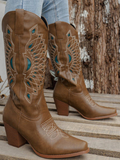 Botas de caballero con cabeza cuadrada bordadas para mujer