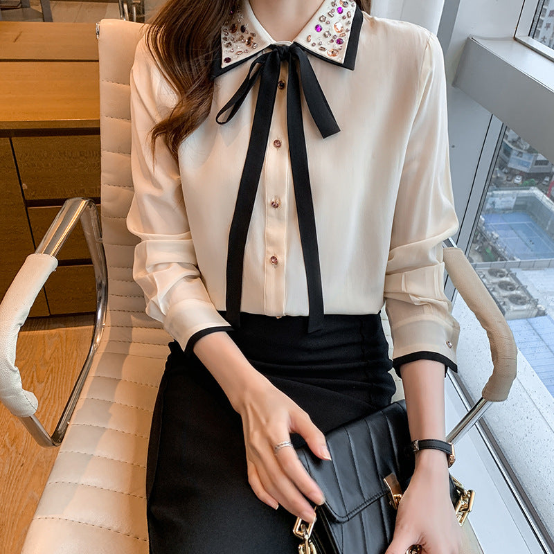 Diamond Blouse Loose Bow Chiffon Top