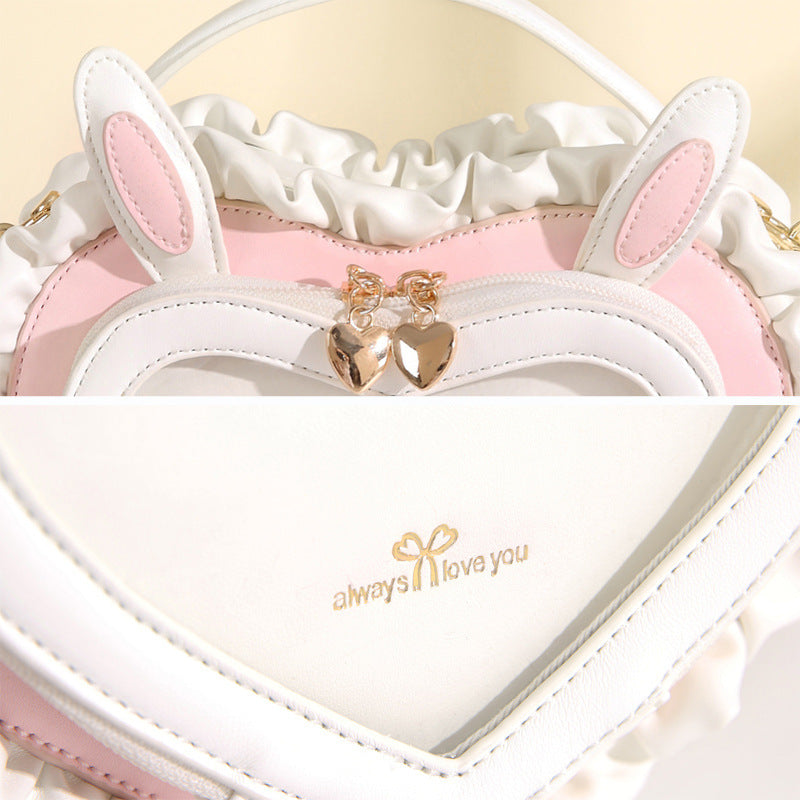 Rabbit Ear Peach Heart Transparent Handbag Sweet Cute Lace