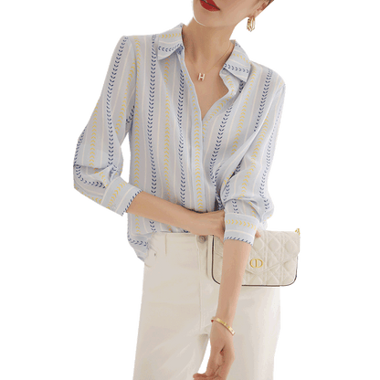 Women's New Contrast Color Vertical Striped Shirt