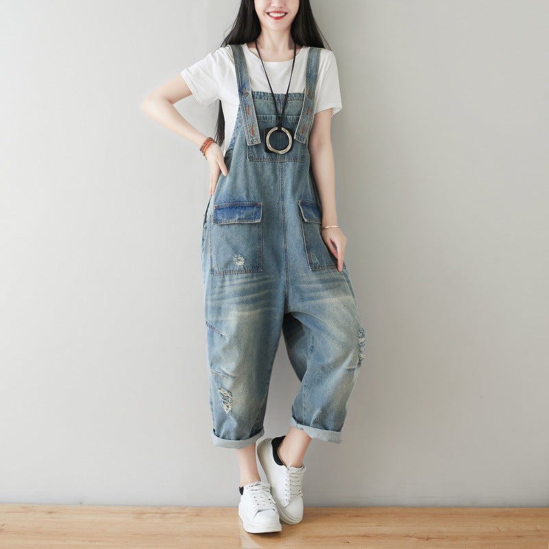 Women's Plus Size Retro Denim Harem Jumpsuit