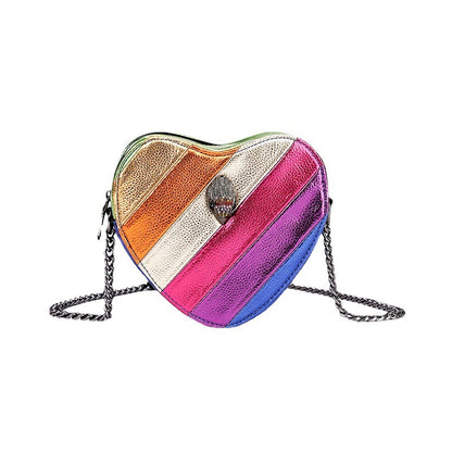 Bolso bandolera con cadena y costuras de arcoíris para mujer con diseño de cabeza de águila