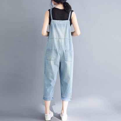 Women's Loose Large Size Jumpsuit Cropped Denim Overalls