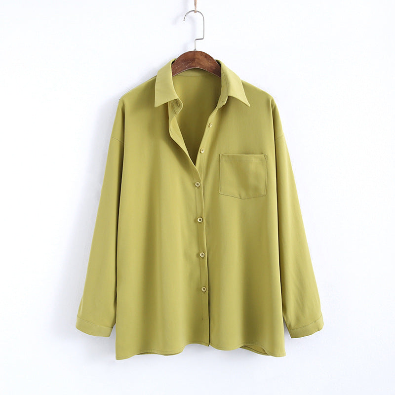 Loose Long-sleeved Solid Color Lapel Chiffon Shirt