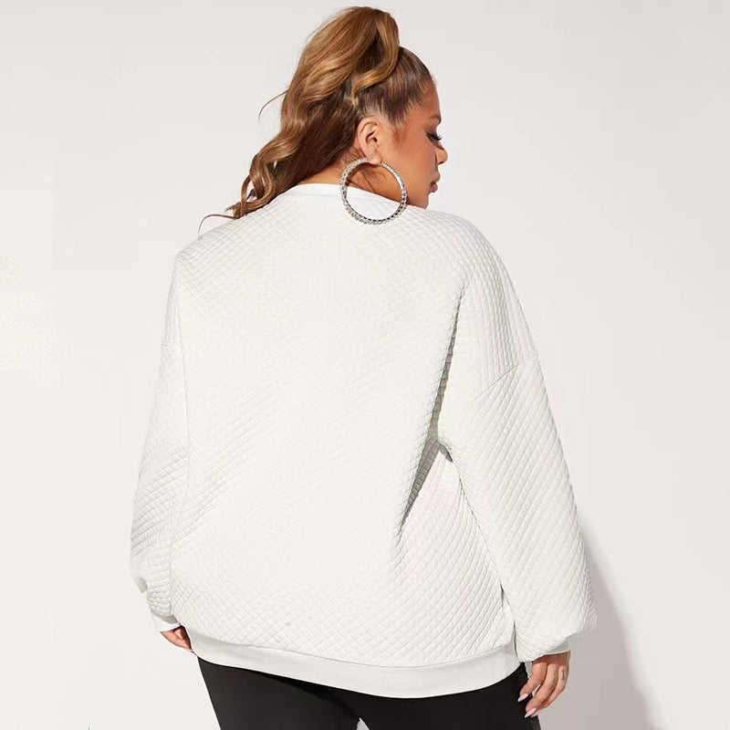 Autumn And Winter New Diamond Waffle Round Neck Sweater For Women