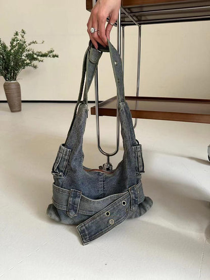 Special-interest Design Vintage Washed Denim Shoulder Bag