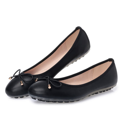 Round Toe Bowknot Low-cut Flat Bottom Pumps Women