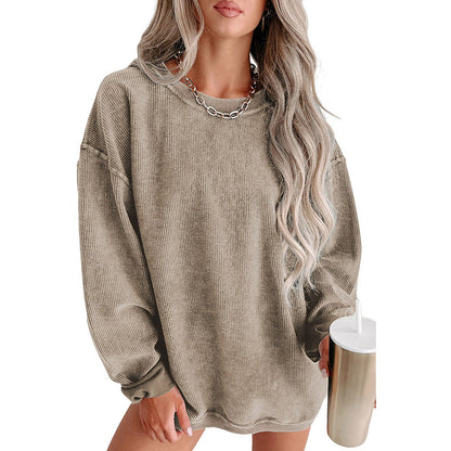 Casual Style Solid Color Knitted Long-sleeved Sweater For Women