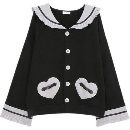 Loose Cardigan Jacket Ruffled Navy