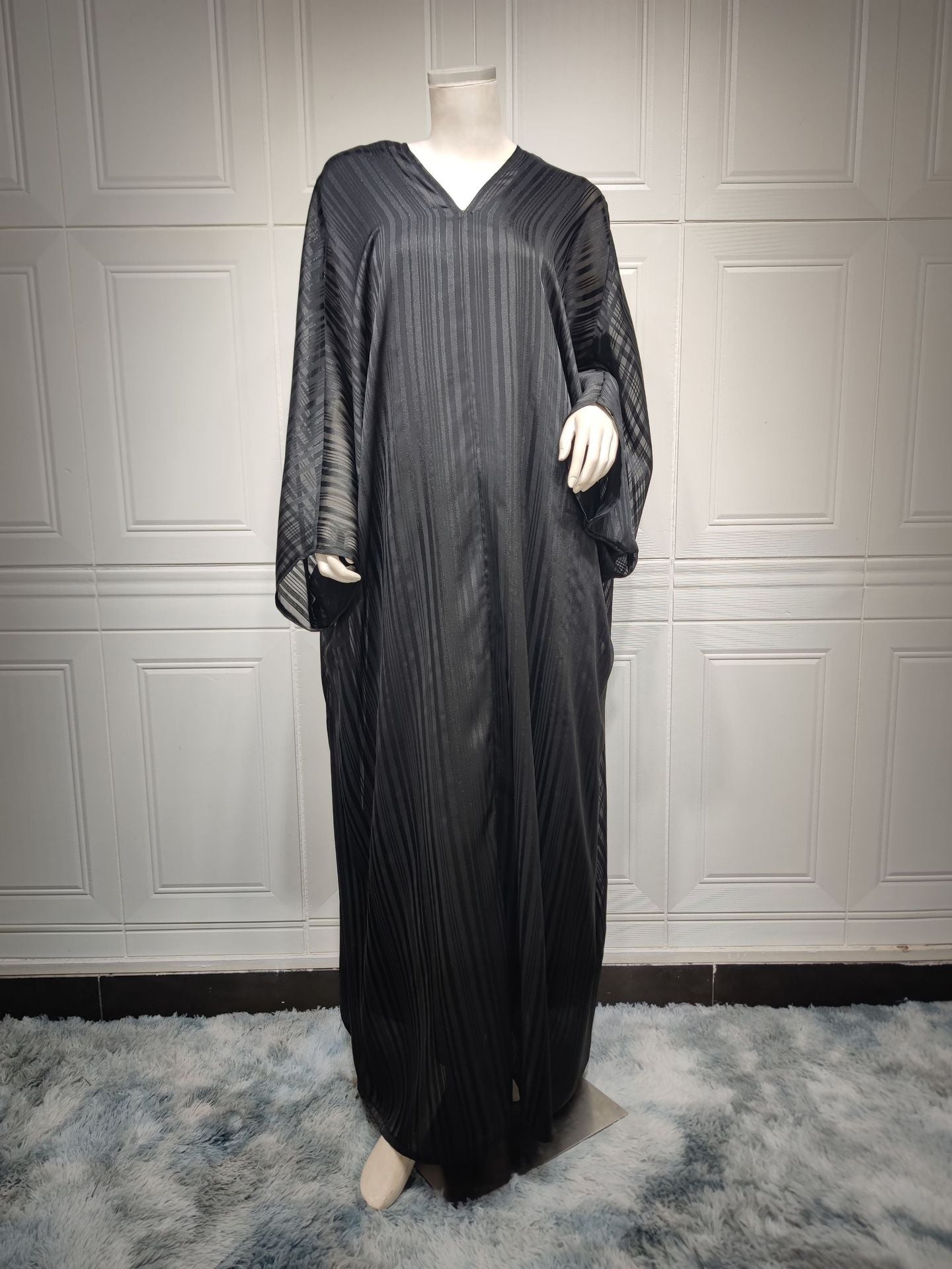 Vestido musulmán Abaya, bata negra, bata de tela con figuras brillantes, conjunto de dos piezas