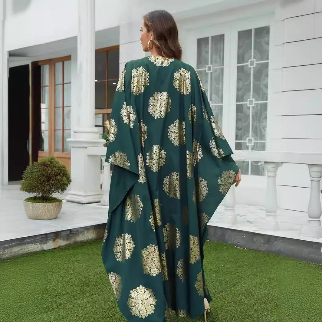 Robes pour femmes musulmanes à manches chauve-souris dorées