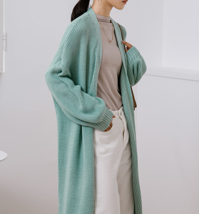 Pull tricoté Cardigan mi-long veste décontractée ample et paresseuse