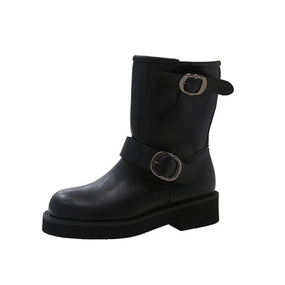 Botas Martin vintage de punta redonda con hebilla de cinturón para mujer