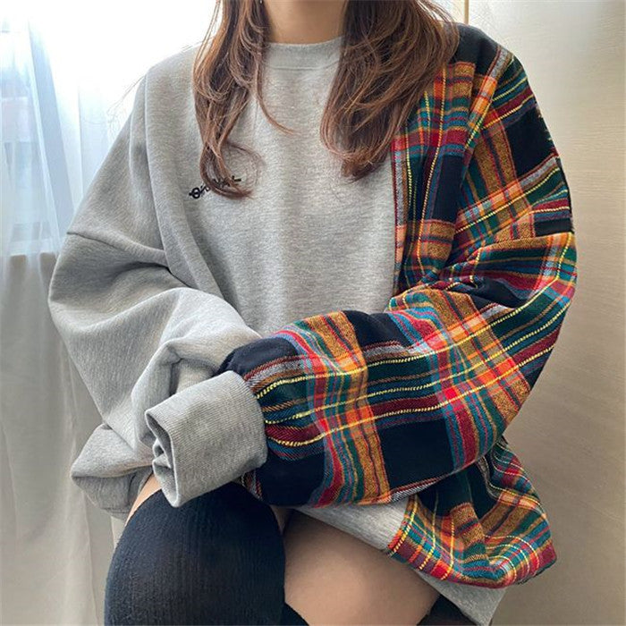 Loose Puff Sleeve Pullover Sweatshirt With Stitching Letters