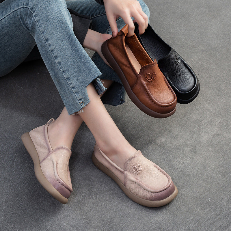 Spring First Layer Cowhide Retro Rub Colored Flat Bottom Comfort Women's Shoes