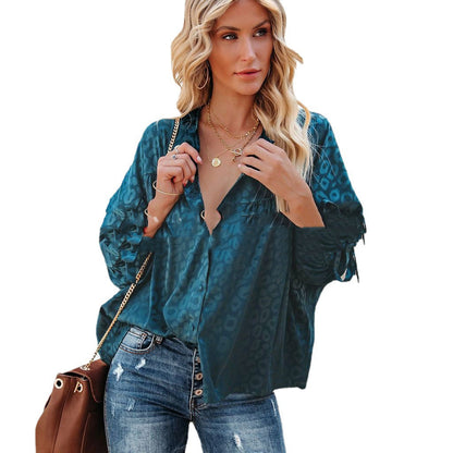 Leopard Satin Shirt Fashion Loose Long Sleeve Elegant Top