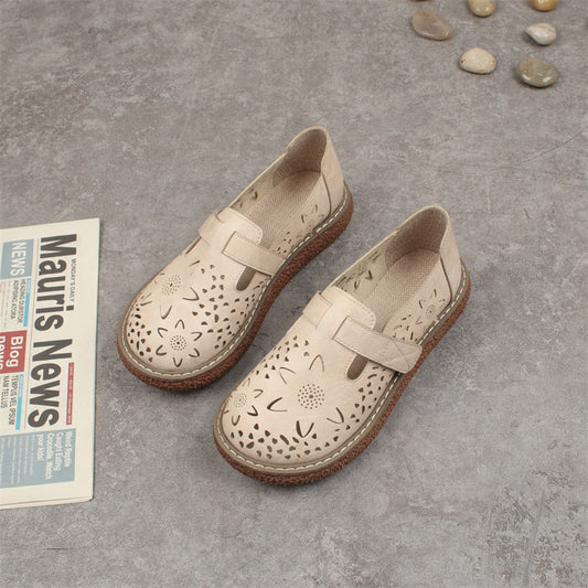 Low Top Shallow Mouth Hollow-out Petals Pumps Thick Bottom Round Head Comfortable Breathable Shoes