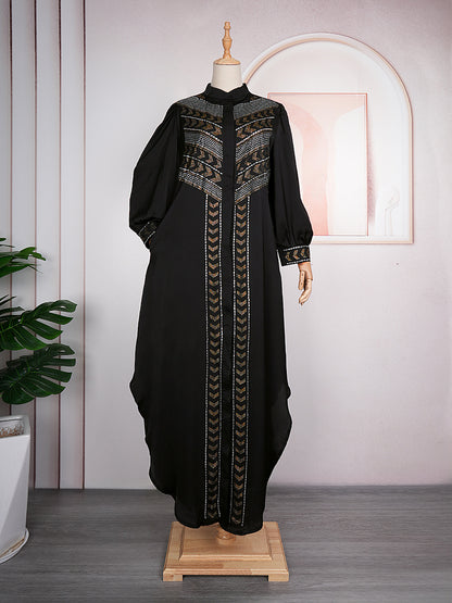 Robe noire en strass pour femmes, Cardigan perlé africain, Robe de grande taille