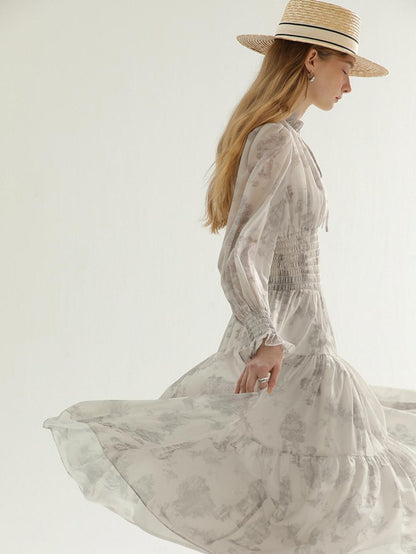 Long Sleeve Floral Dress Gentle Tea Break Long Skirt