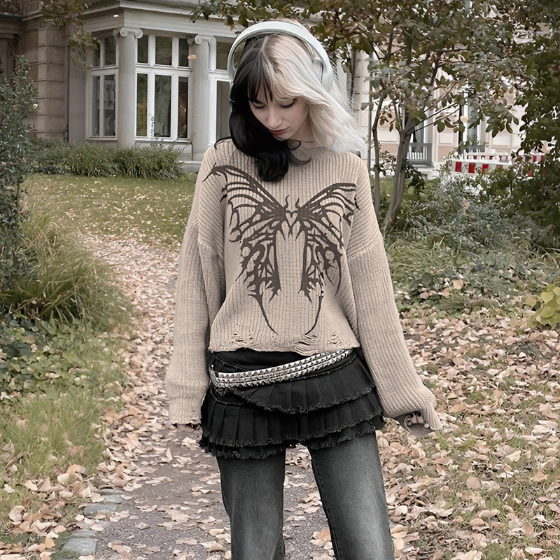 American Street Vintage Butterfly Embroidered Sweater