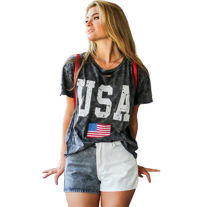 Camiseta estampada con eslogan inglés para mujer en verano