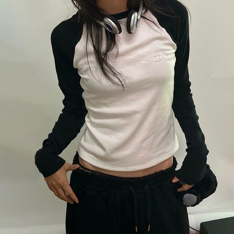 Fashion Short Contrast Long Sleeved Top