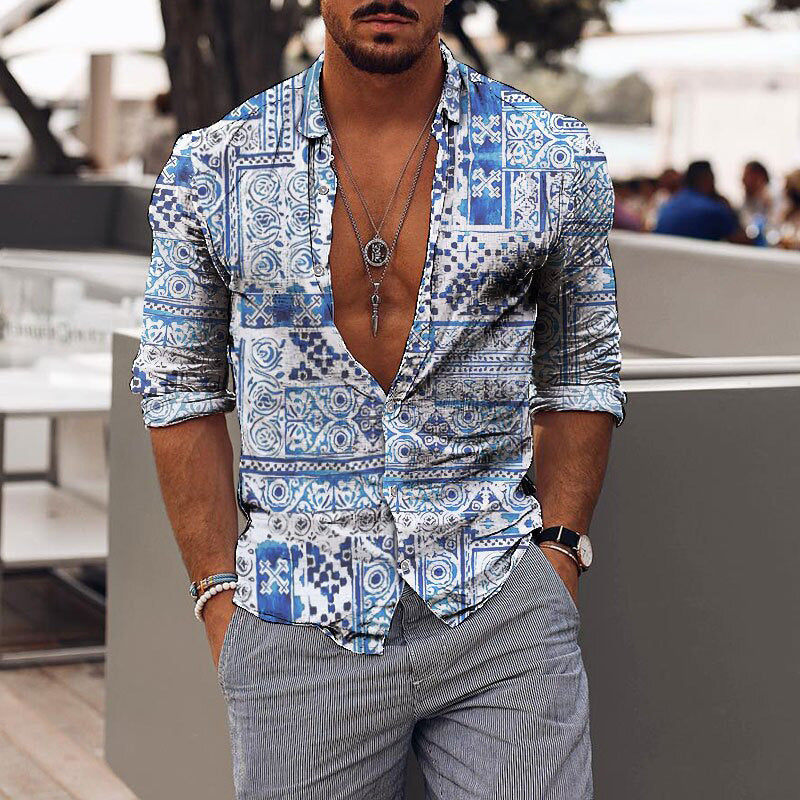 camisa de hombre con estampado floral romántico de vacaciones