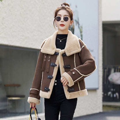 Lamb Wool Coat Women's Winter Fur Integrated