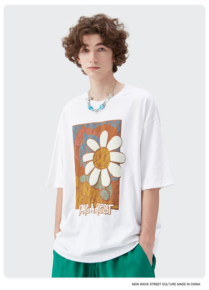 Stereo Foam Print Cartoon Daisy Short-sleeved T-shirt