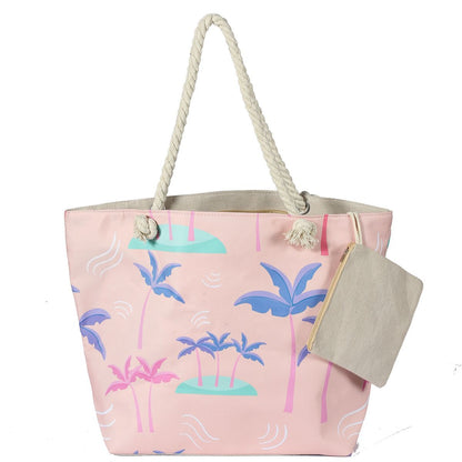 Bolsa de lona para playa para mujer, impermeable, grande, para viaje, con cremallera, reutilizable, para hacer la compra