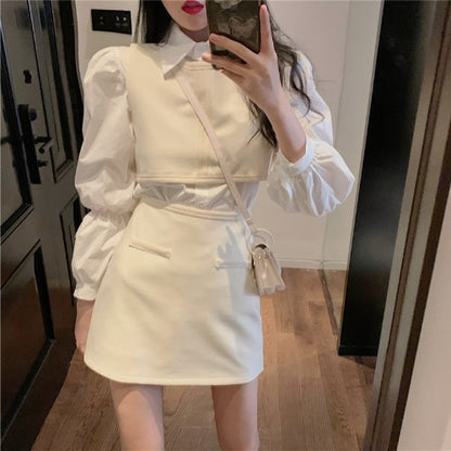 Early Autumn New Style Small Fragrance Suit Long-Sleeved Shirt Short Skirt Two-Piece Vest Fashion Three-piece Women's Clothing