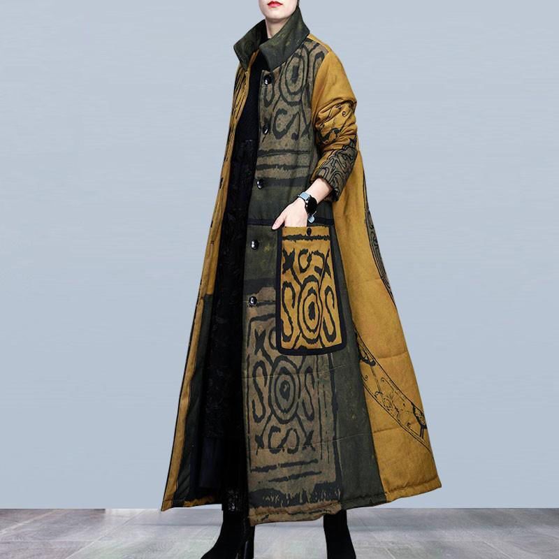 Mid-length Ethnic Print Leisure Warm Thickened Overcoat Jacket