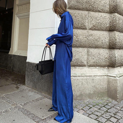 Women's Dinklein Blue Shirt And Floor Pants Two-Piece Set