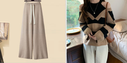 Long Cardigan With Turtleneck Sweater Wide Leg Pants