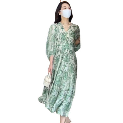 Summer And Autumn French Women Floral Dress