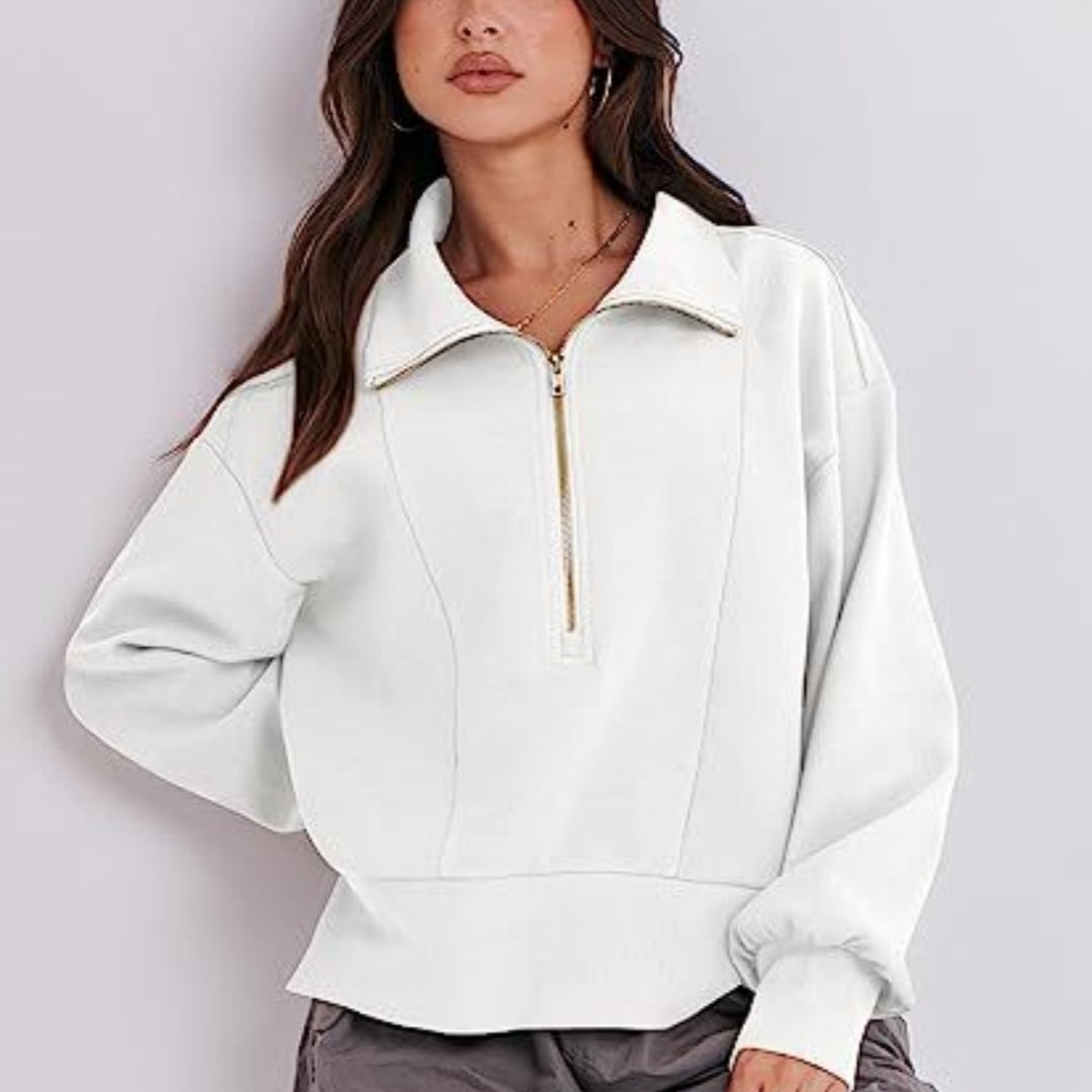 Pull à manches longues et demi-fermeture éclair pour femme